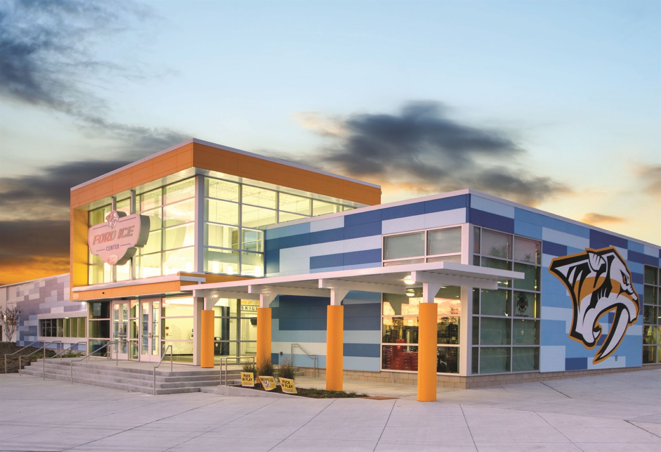 Ford Ice Center Antioch exterior with Nashville Predators saber-tooth logo